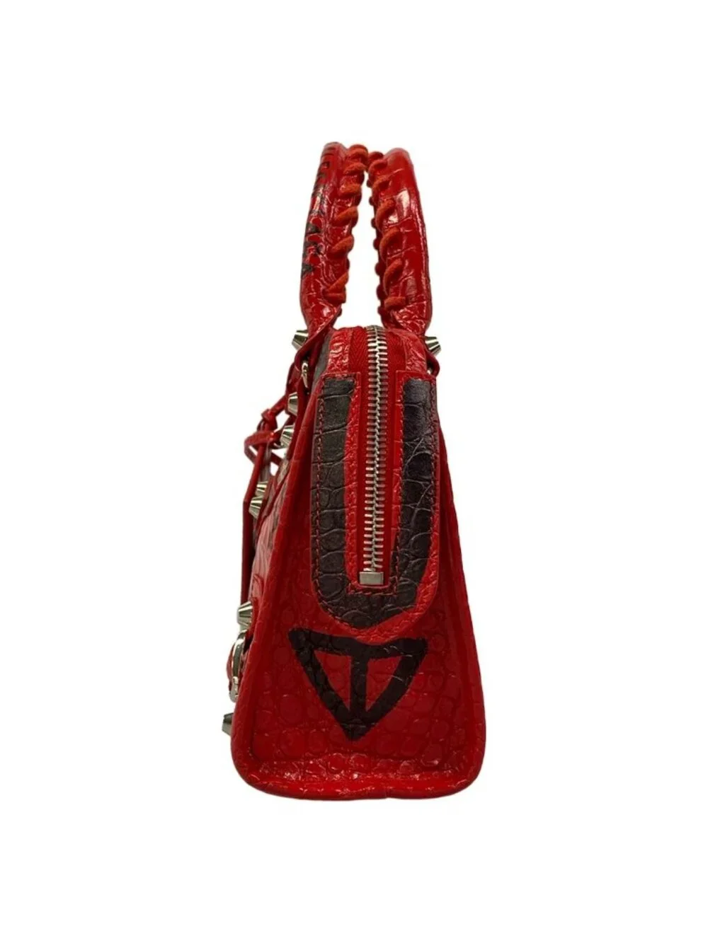 Balenciaga Handbag Classic Mini City Red Black Embossed Graffiti Leather